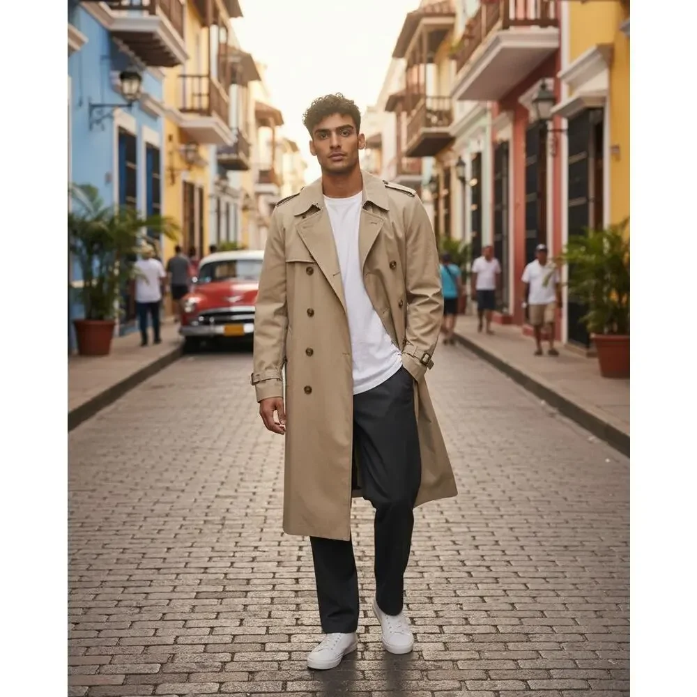 London Fog Belted Double Breasted Trench Coat Men's XL Long Beige Classic